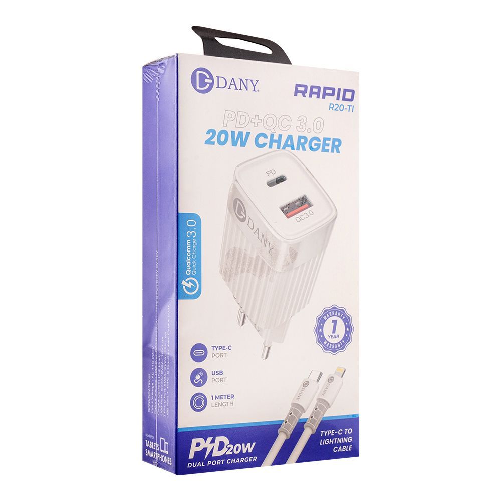 Dany Rapid R-20 20W Fast Charger – PD + QC 3.0 Dual Port USB-C & USB-A Wall Adapter