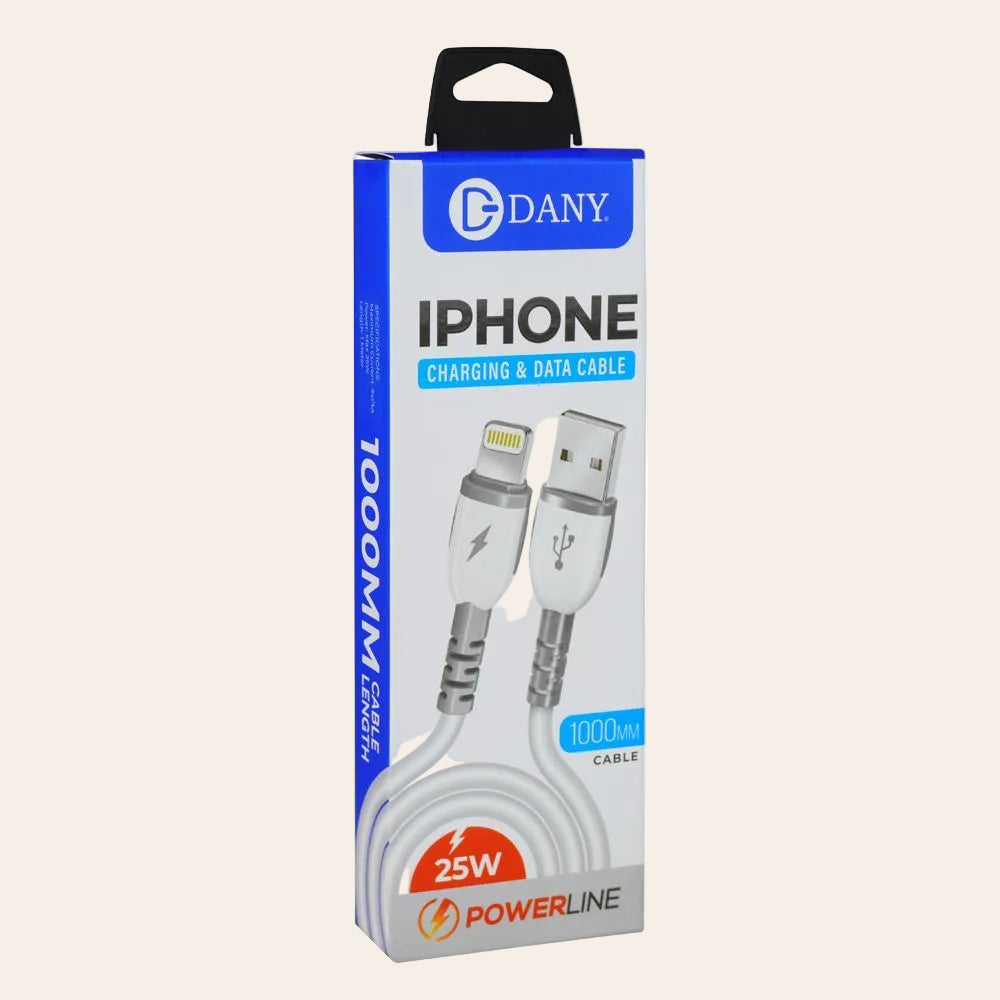 Dany Powerline SI-110 iPhone Cable – 25W Fast Charging & Lightning Data Cable (1 Meter, White)