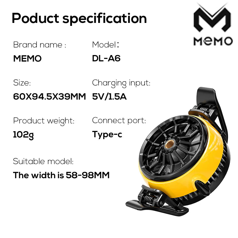MEMO DLA6 Dual-Fan Phone Cooler - High Power Semiconductor Cooling Clip