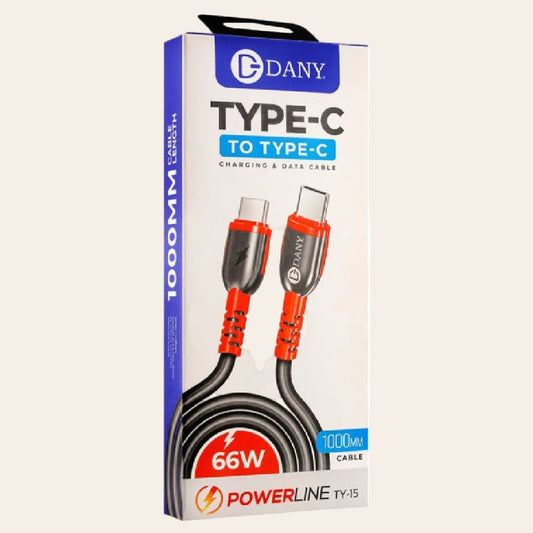 Dany TY-15 Type-C to Type-C Cable – 66W Fast Charging & High-Speed Data Sync Cable (1 Meter)