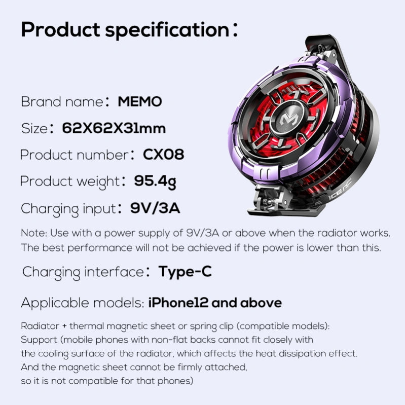 MEMO CX08 Phone Cooler - Semiconductor Clip-on Cooling Fan