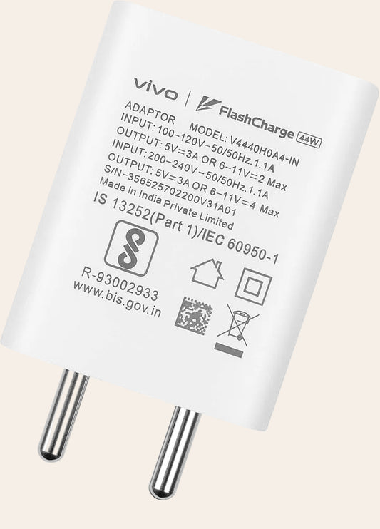 vivo 44W Super Fast Charging Adapter – Original FlashCharge USB Wall Charger