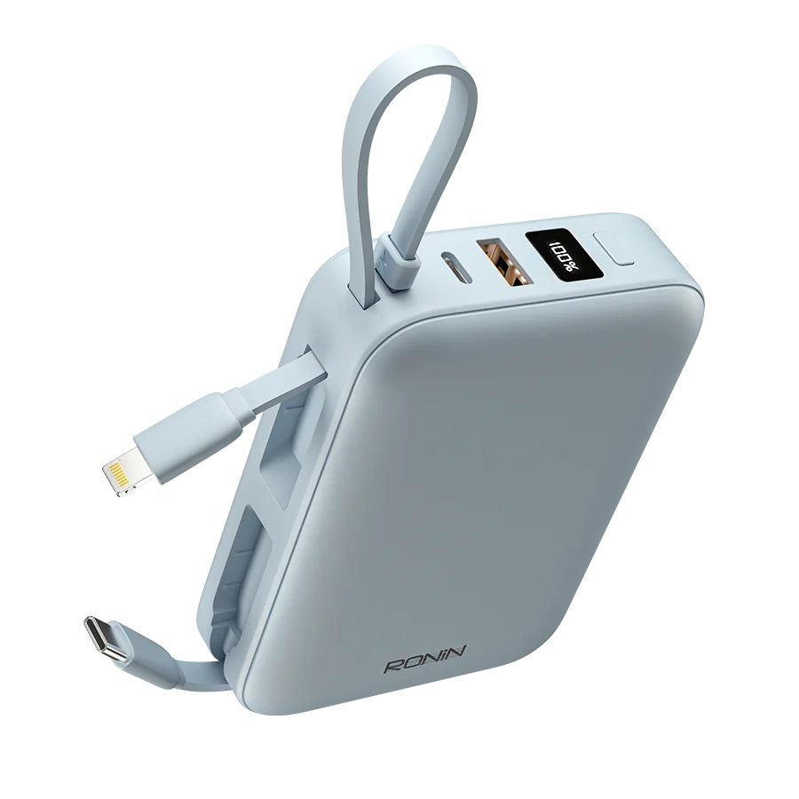 Ronin AQUA R-4070 20000mAh Power Bank – 22.5W Fast Charging with Built-in Type-C & Lightning Cables