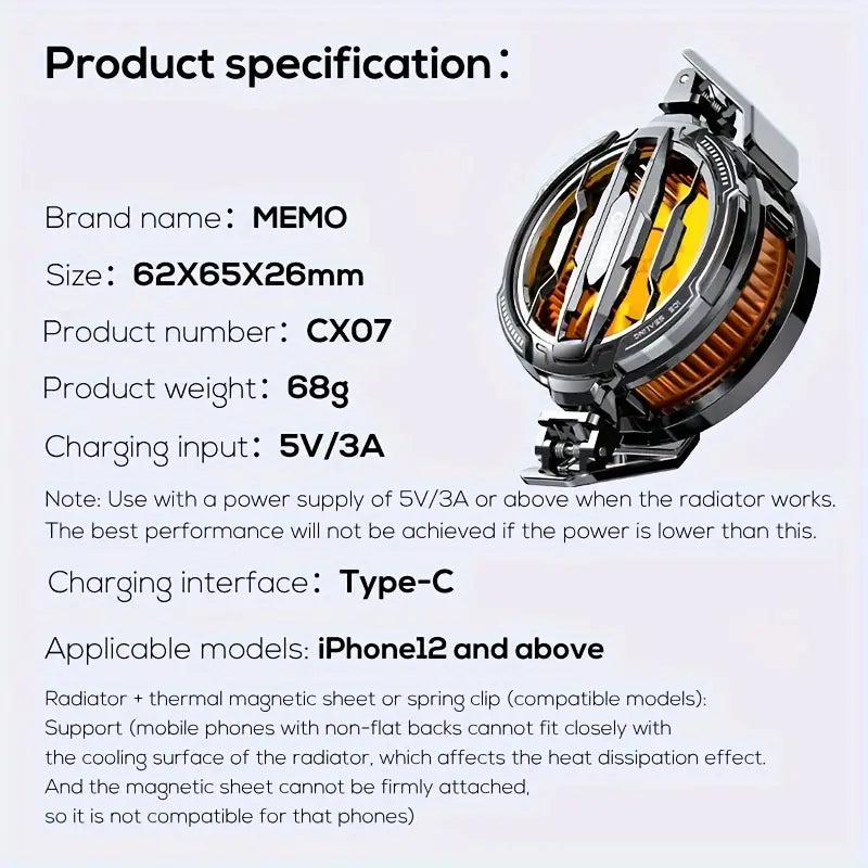 MEMO CX07 Magnetic Phone Cooler - Dual Gear RGB Gaming Radiator