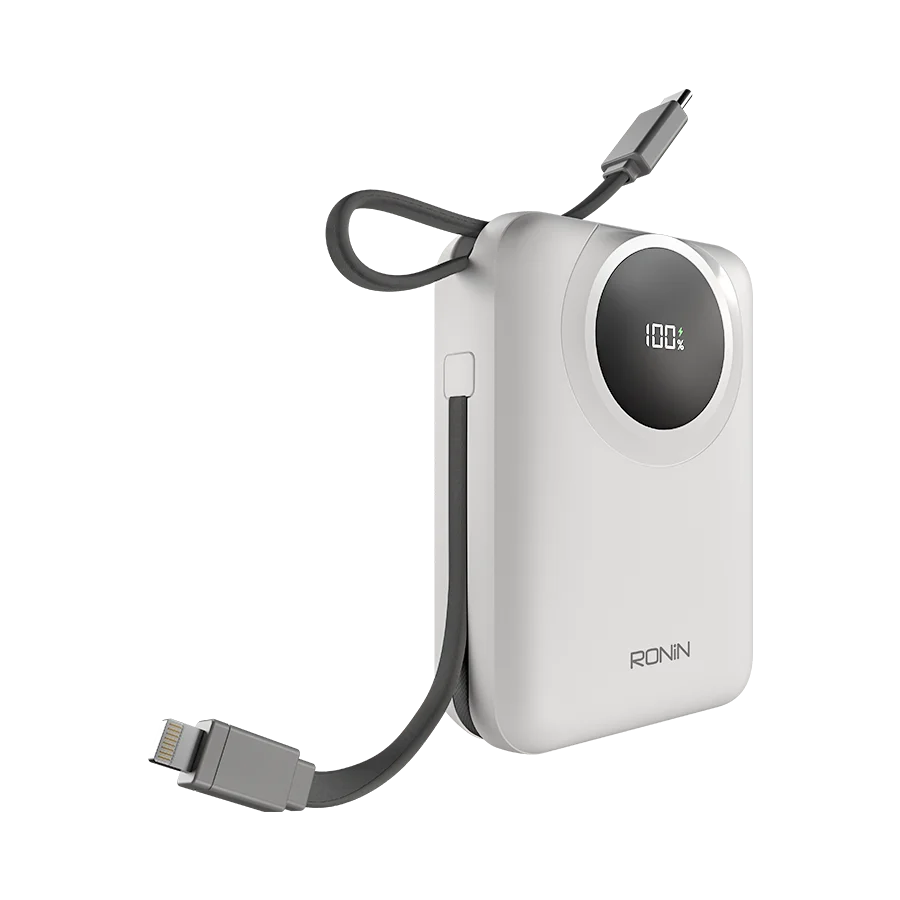 Ronin ION R-4035 20000mAh Power Bank – 22.5W PD Fast Charging with Built-in Type-C & Lightning Cables