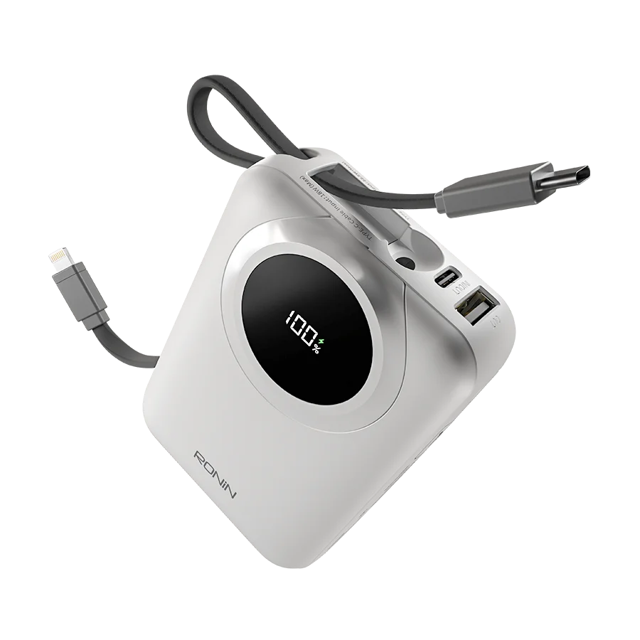 Ronin ION R-4035 20000mAh Power Bank – 22.5W PD Fast Charging with Built-in Type-C & Lightning Cables