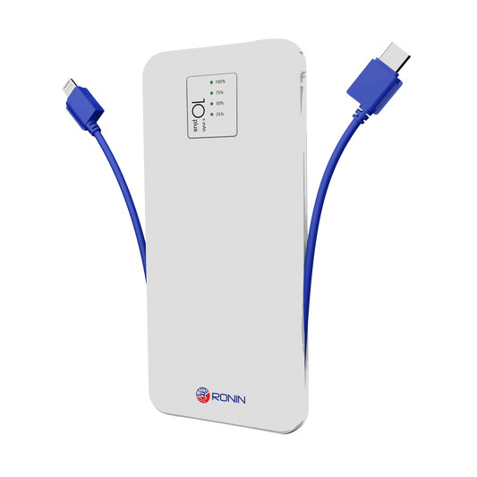 Ronin R-73 Attached Cable Power Bank – 10000mAh 22.5W Fast Charging with Built-in Type-C & Lightning Cables