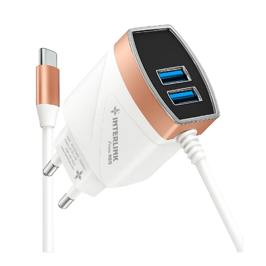 Interlink PRIME NEO Charger 2.4A – Fixed Type-C Cable Fast Charger for Android & iPhone