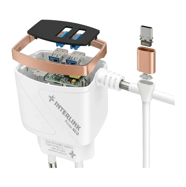 Interlink PRIME NEO Charger 2.4A – Fixed Type-C Cable Fast Charger for Android & iPhone