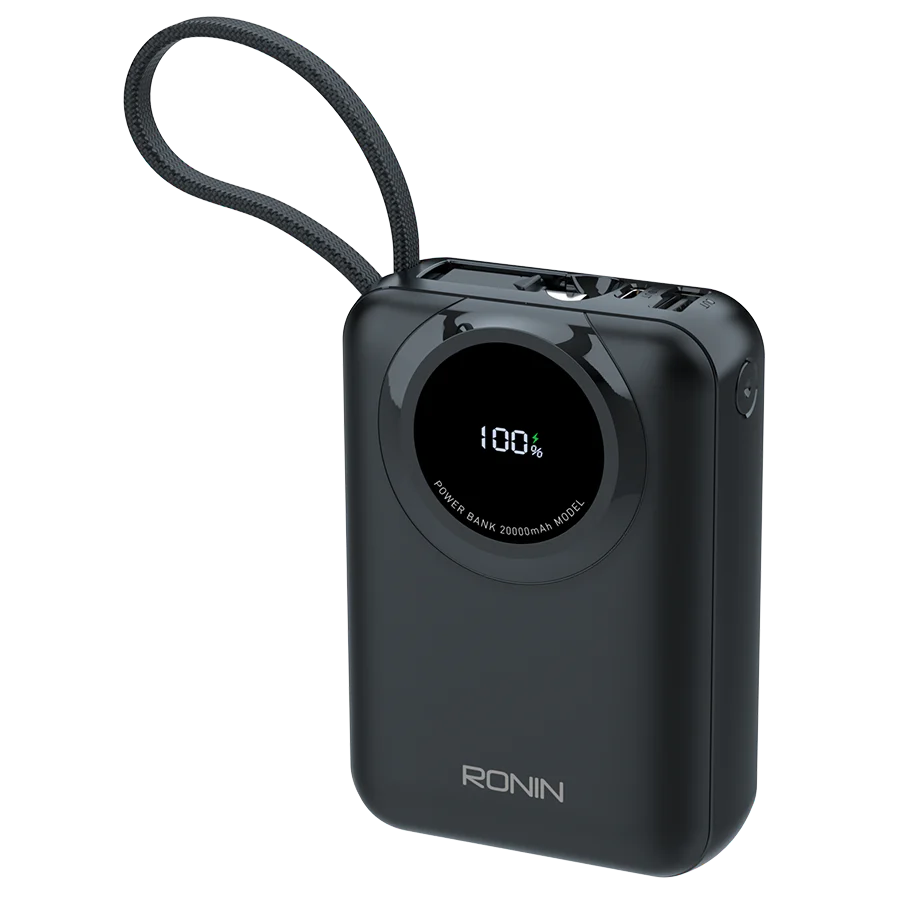 Ronin ZAPSTER R-4040 20000mAh Power Bank – 35W PD Fast Charging with Built-in Type-C & Lightning Cables
