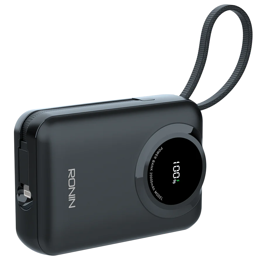 Ronin ZAPSTER R-4040 20000mAh Power Bank – 35W PD Fast Charging with Built-in Type-C & Lightning Cables