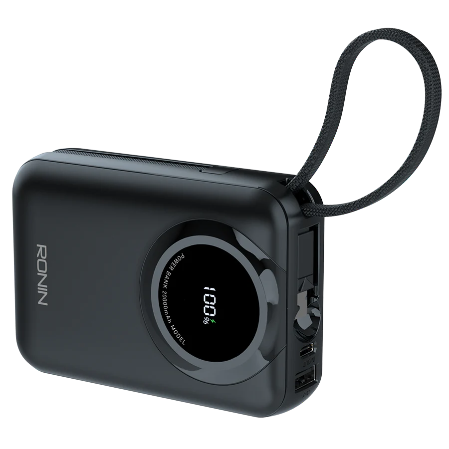 Ronin ZAPSTER R-4040 20000mAh Power Bank – 35W PD Fast Charging with Built-in Type-C & Lightning Cables