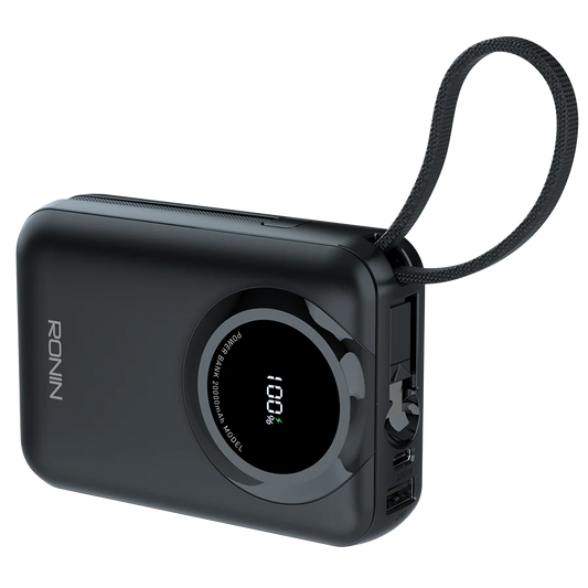 Ronin ZAPSTER R-4040 20000mAh Power Bank – 35W PD Fast Charging with Built-in Type-C & Lightning Cables