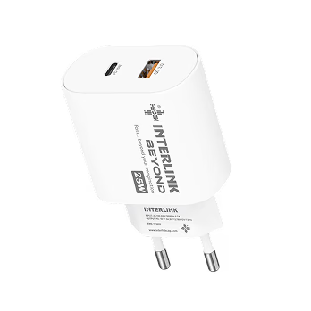 Interlink BEYOND 25W Dual Port Fast Charger – USB-C PD + USB-A QC 3.0 Wall Adapter