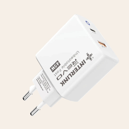 Interlink REVO 45W Fast Charger – Dual USB-C & USB-A PD/QC Fast Charging Adapter
